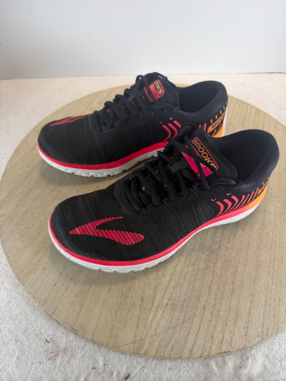 Brooks PureFlow 6 Womens 7.5 B Black Pink Orange Running Shoes Sneakers 1202371B